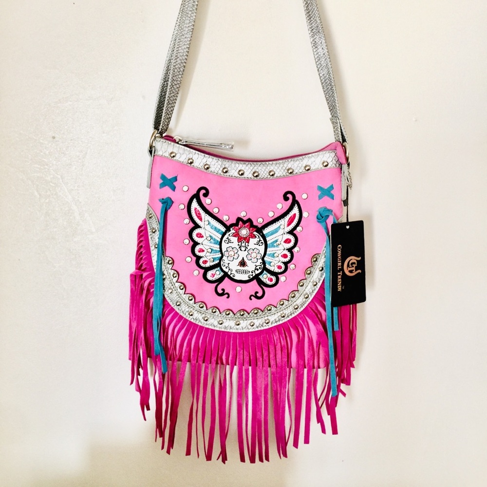 Sugar Skull Butterfly Fringed Messenger